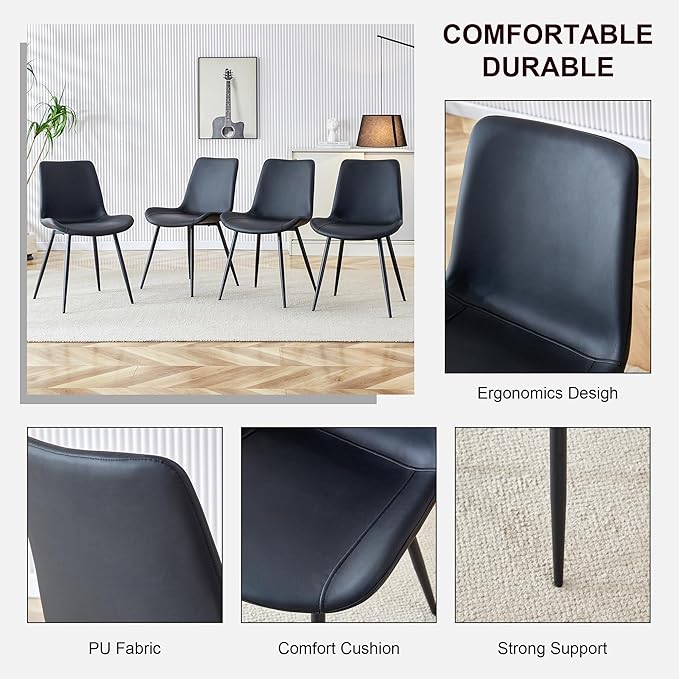 Dining Table Set for 4, Round Kitchen Table Chairs Set for 4,Modern 42" Round Wood Dining Room Table Set PU Leather Chairs for Small Space Apartment Kitchen Living Office
