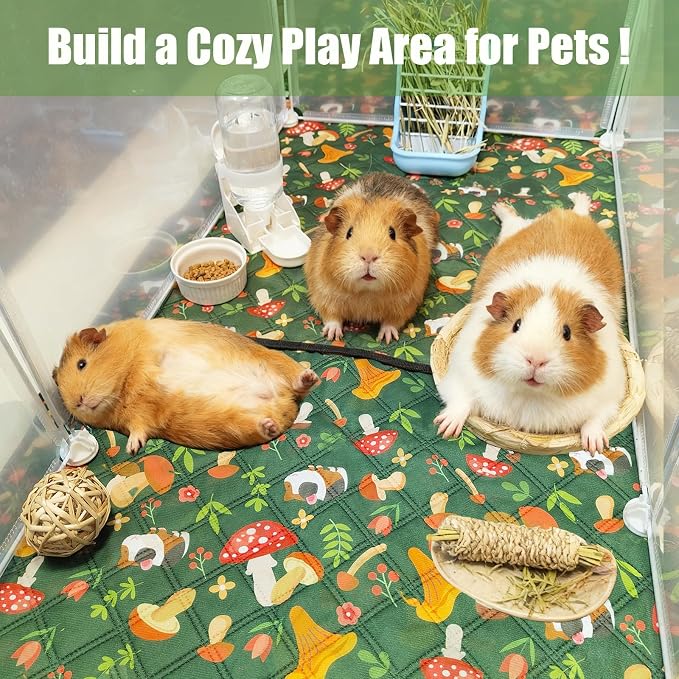 2 Pcs Guinea Pig Cage Liners 47 x 24 Washable Cage Pads Rabbit Bedding Reusable Absorbent Pee Pads for Small Animals Bunny Ferret Chinchilla Hamster (Green, 47×24'')