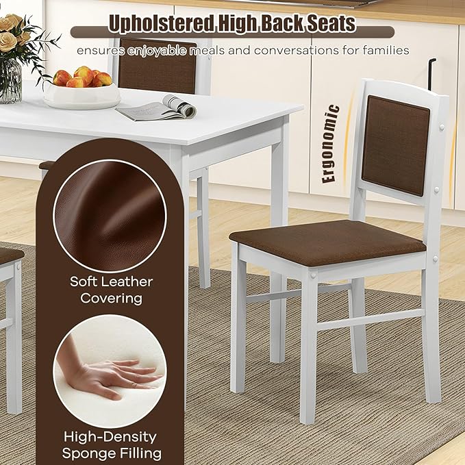 NAFORT Dining Table Set for 4, Farmhouse Kitchen Table and Chairs Set of 4, Mid-Century Modern Rectangular Dining Room Table with Cushion Padded Seat, Solid Wood Dining Set Kitchen Furniture