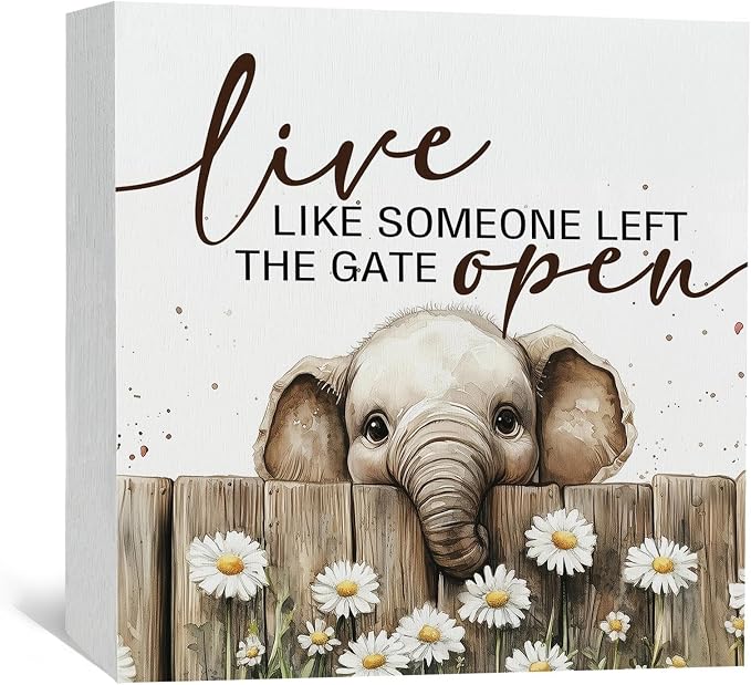 Nursery Elephant Classroom Bathroom Decor Sign, Cute Live Like Someone Left The Gate Open Wooden Signs For Home Decor,Elephant Gifts For Kids Boys Girls, 6x6 Decorative Signs & Plaques