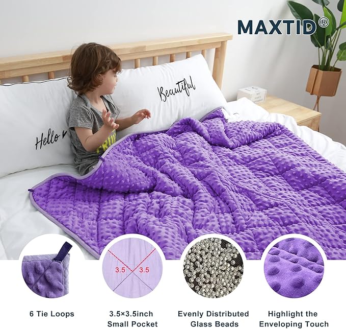 MAXTID Violet Weighted Blanket for Kids 5lbs 36inx48in for Children 30 to 70lbs Child Heavy Blanket Purple