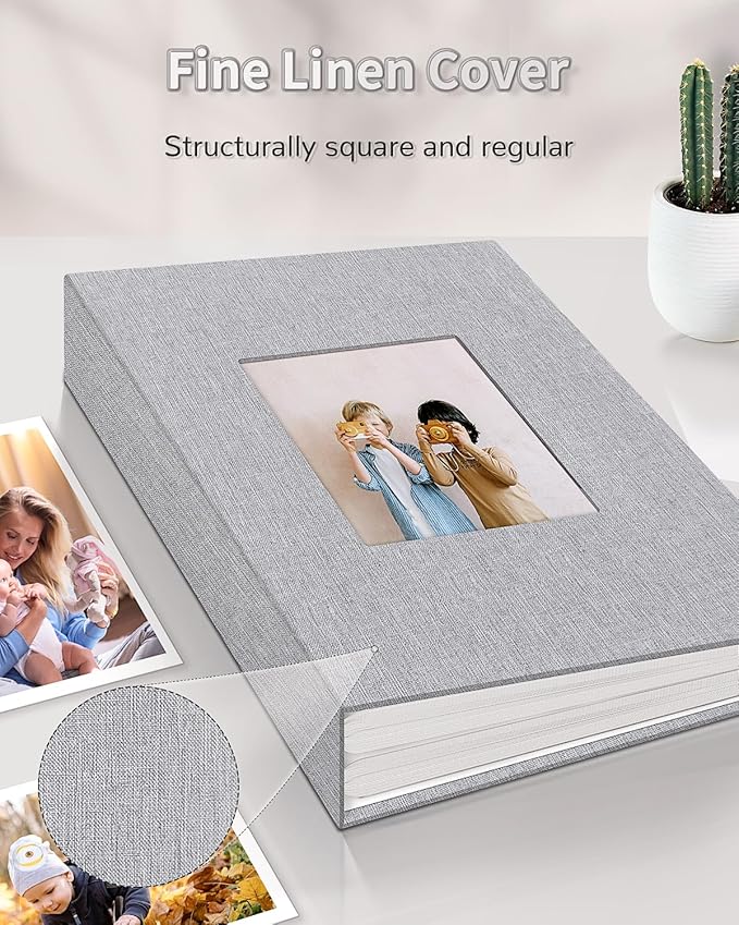 Photo Album 4x6 with 100 Pockets,Slip-in Picture Albums,Linen Cover Memory Book with Front Window,White Page Vertical Photo Book for Wedding,Family,Anniversare,Baby,Vacation