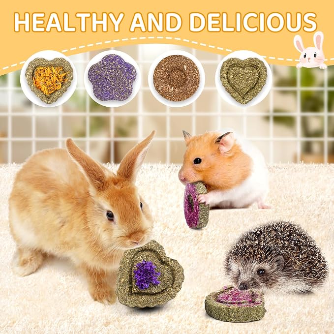 30PCS Guinea Pig Hay Grass Cake Food Set Natural Rabbit Chew Toys for Teeth | Hamster Toys, Bunny Chew Toys Timothy Hay Treats for Rabbits Chinchillas Rats, Small Animals Teeth Grinding