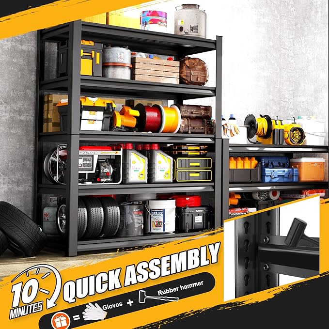 Set of 3 Garage Shelving 5-Tier Heavy Duty Storage Shelves, Adjustable Metal Shelving Unit, Utility Garage Organizer Shelf for Basement, Pantry, Kitchen, Warehouse,15.7" Dx35.4 Wx71.2 H, Black