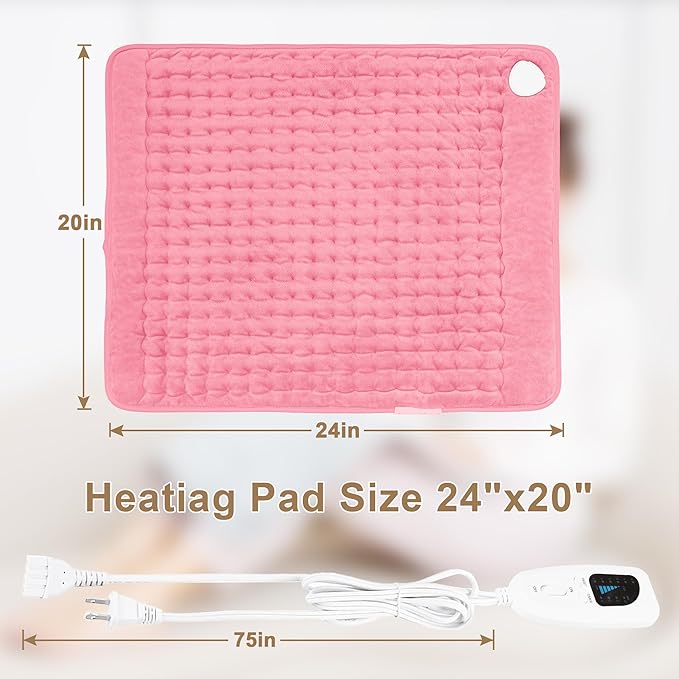 Deepsoon Heating Pad,Electric Heating Pads for Back,Neck,Abdomen,Moist Heating Pad for Shoulder,Knee,Arms,Legs,Dry/Moist Heat & Auto Shut Off,Christmas Gifts for Men and Women,BabyPink,24x20 Inch