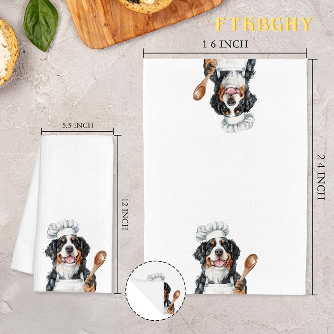 Funny Bernese Mountain Dog Chef Kitchen Towels, Bernese Mountain Dog Gifts, Gifts for Chefs, Funny Dogs Decorative Dish Hand Tea Towels for Kitchen Bakery, 16x24 Inch