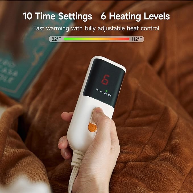 GOTCOZY Heated Blanket - Queen Size Electric Blanket with Dual Controller, 6 Heating Levels & 10 Hour Auto Off, ETL Certified (84x90 Inch Biscuit)