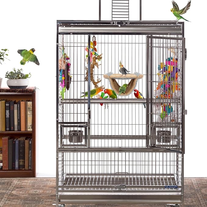 BWOGUE Bird Nest Bed Hanging Hammock, Parakeet Bed for Cage, Cockatiel Bed | Warm Fleece Snuggle Hut, Double-Layer Comfort, Wooden Perch Setup, Washable Hammock
