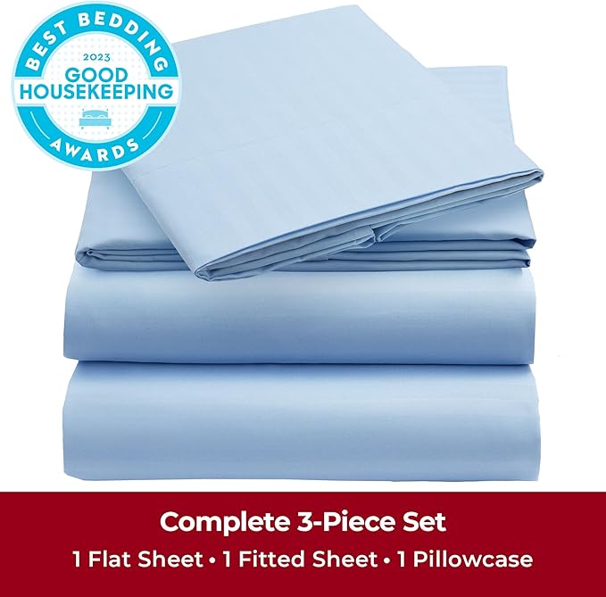 Mellanni Twin XL Sheets Set - 3 PC Iconic Collection Bedding - Hotel Luxury, Extra Soft, Cooling Bed Sheets - Wrinkle, Fade, Stain Resistant (Twin Extra Long, Striped Light Blue)