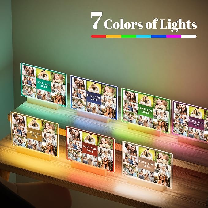 Custom Picture Frames with Photo, Personalized Photo Frame with Night Light, Customized Picture Frame, Personalized Christmas Birthday Gifts for Women Men Mom Dad Grandma Grandpa Kids Family Friend