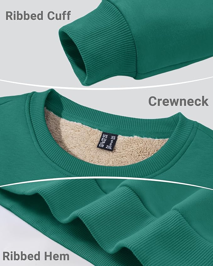 Boladeci Men's Full Sherpa Lined Crewneck Sweatshirts Heavy-weight Fleece Pullover Thick Thermal Long Sleeve Cotton
