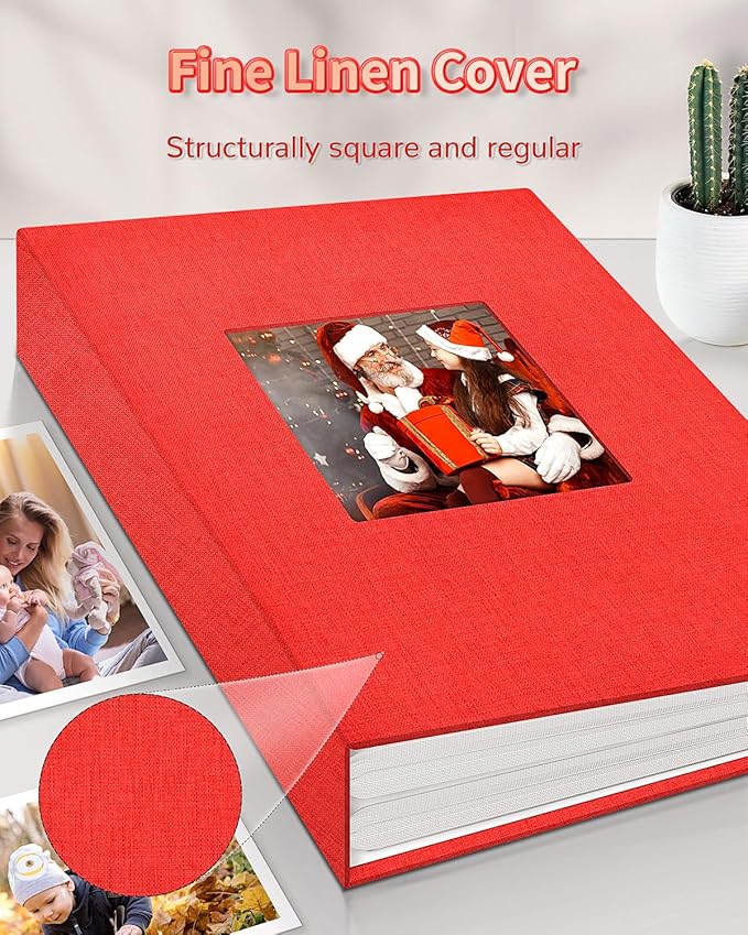 Photo Album 4x6 with 300 Pockets,Slip-in Picture Albums,Linen Cover Memory Book with Front Window,White Page Vertical Photo Book for Wedding,Family,Anniversare,Baby,Vacation