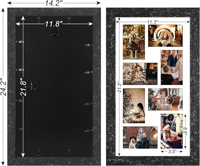 11.8x21.8 Picture Frame Display 8 opening 4X6 Picture Frame Collage,Multi Photo Frame with Mat,Plexiglass,Wall or Tabletop Decor,Black Wood Grain