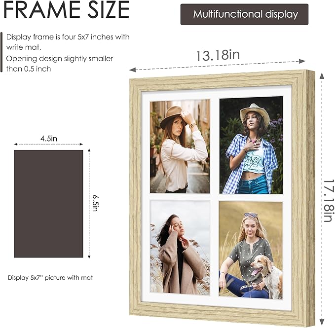 12x16 Picture Frame 5x7 Collage Picture Frame Displays Four 5x7 inch Photos or 12x16 (Without Mat) for Available Horizontal Wall Mounting Display and Vertical Wood Color