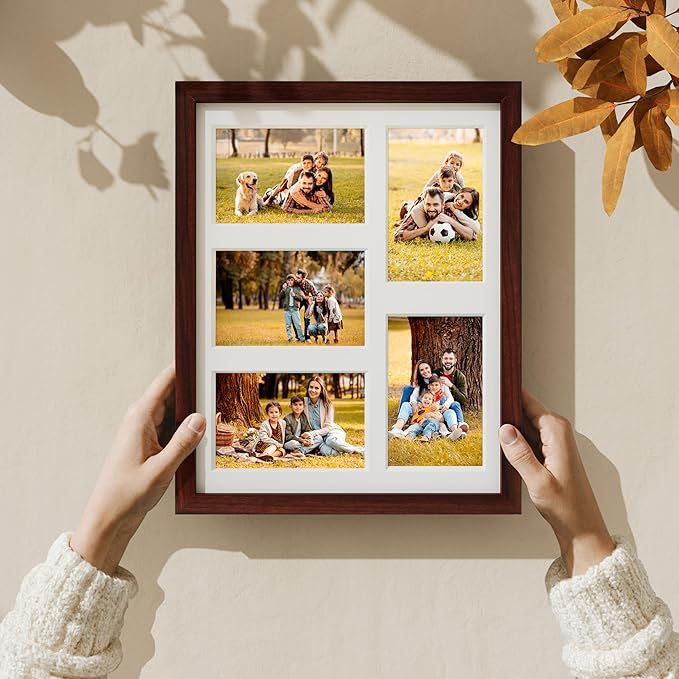 Vittanly 11x14 Collage Picture Frame, Displays 5Pcs 4x6 Pictures with Mat or 1Pcs 11x14 without Mat for Wall Mounting, Picture Frames Collage Wall Decor in Brown, 1 Pack