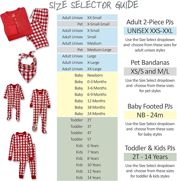 JAMIE Matching Family Jammies Holiday Pajamas 100% Organic Cotton PJs Adults, Kids, Toddlers, Baby, Pets