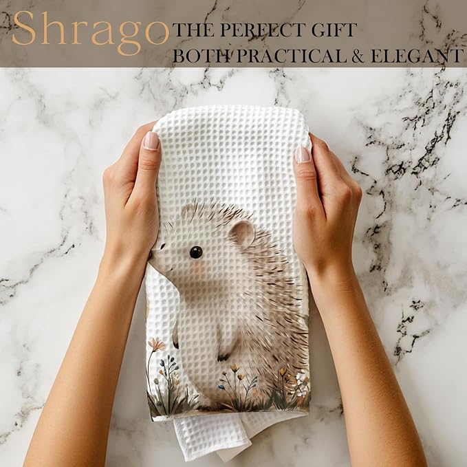 Hedgehog Gifts Kitchen Towels, Hedgehog Gifts for Women Dish Tea Towels for Kitchen, Cute Wild Animal Floral Botanical Decorative Hand Towel for Kids Bathroom Decor, 16x24 Inch