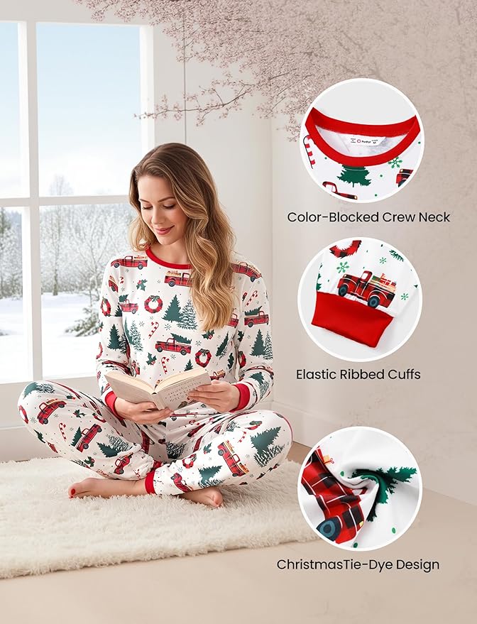 PATPAT Christmas Family Matching Pajama Sets Includes Christmas Socks - Perfect for Family Photos & Holiday Celebrations