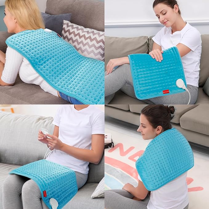 Comfytemp Heating Pad for Back & Period, Electric Extra Large Heat Pad, Birthday Gifts for Women Mom Dad & Mother Day Gift, Moist Neck Shoulder Legs Knee Abdomen Heated Pad Washable, 12"x24", Sky Blue