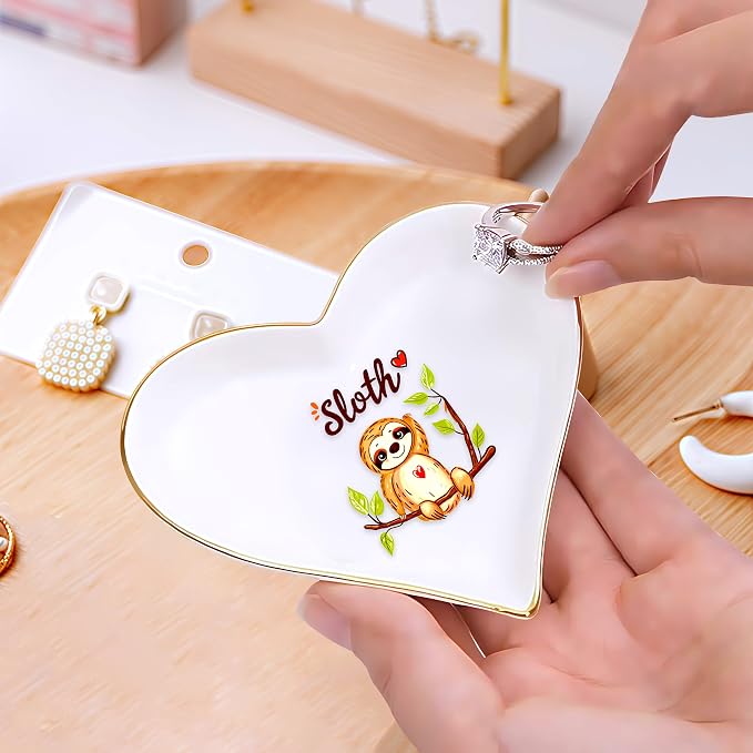 Sloth Ring Holder Dish Tray, Gifts For Women Teens Girls, Sloth Lovers Themed Stuff Accessories Things Decor Merch, Home Room Ring Earrings Necklace Organizer Holder!