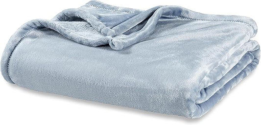 Berkshire Blanket Classic VelvetLoft® Solid Bed Blanket, Twin Size Bed Blanket, Lightweight Soft Fuzzy Plush Blanket for Bed and Couch, Polar Blue, 60x92 Inches
