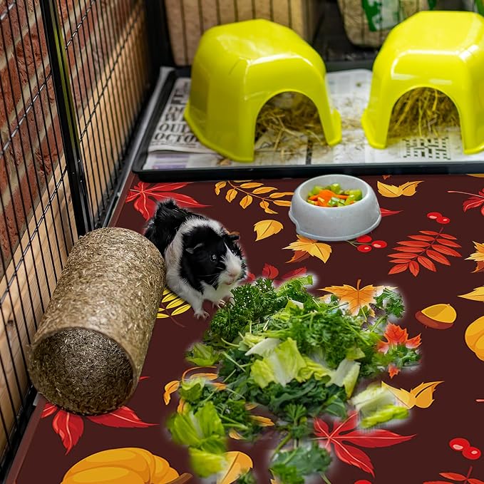 JarThenaAMCS 3 Pcs Guinea Pig Cage Liner Reusable Bunny Squirrel Mat Fall Maple Leaves Pumpkin Washable Small Animal Pee Pads for Autumn Rabbit Hamster Chinchilla Ferret Accessory, 24 x 47 in