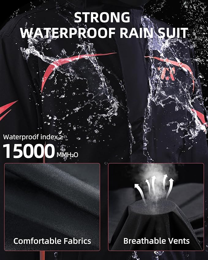 Men's Waterproof Rain Suit Rain Gear Jacket and Pant Outdoor Packable Lightweight Breathable Hooded Raincoat