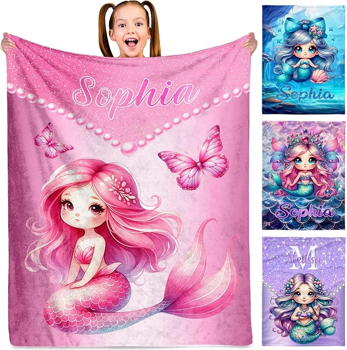 Personalized Baby Girl Blanket - Customized Throw Blanket Gift for Girls Newborns Teens Adults (Girl Design)