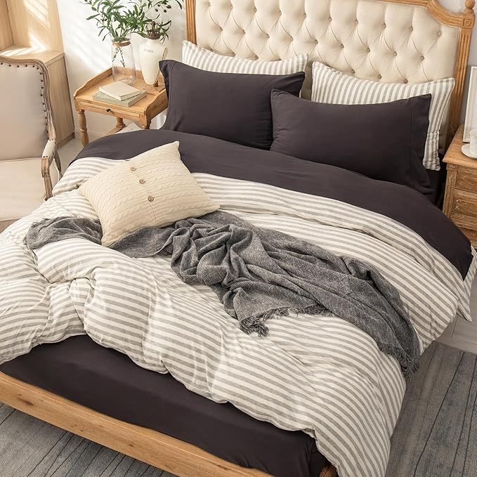 PURE ERA Jersey Knit 4pc Bed Sheet Set 100% T-Shirt Cotton Super Soft Comfy Breathable Fits Mattress Up to 20" Extra Deep Pocket (Solid Deep Brown, Queen)