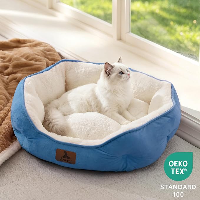 Asvin Medium Dog Bed for Medium Dogs, Cat Beds for Indoor Cats, Pet Bed for Puppy and Kitty, Extra Soft & Machine Washable with Anti-Slip & Water-Resistant Oxford Bottom, Light Blue, 25 inches