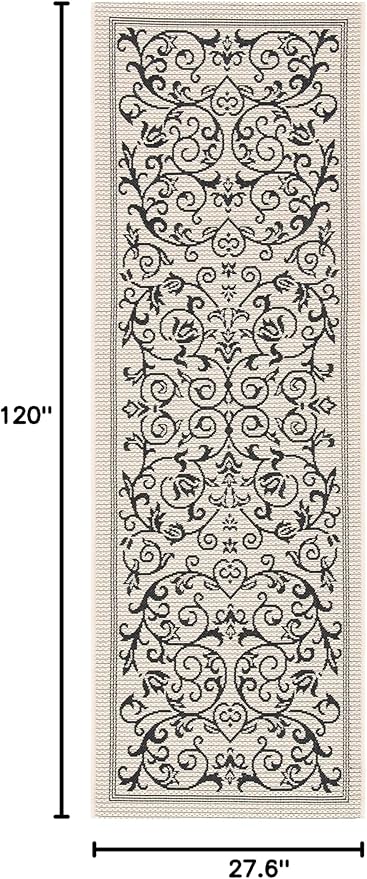 SAFAVIEH Washable Rug Outdoor Courtyard Collection - 2'3" x 10' Runner, Sand & Black, Non-Shedding & Easy Cleaning, Ideal for Patio, Entryway, Mudroom, Hallway, Kitchen (CY2098-3901)