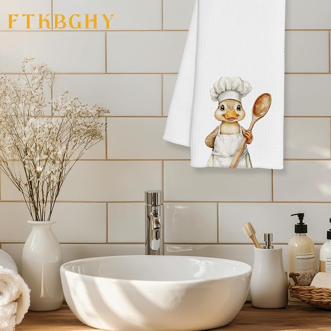 Funny Duck Chef Kitchen Towels, Duck Gifts for Women Men, Chef Gifts, Funny Farm Animal Decorative Dish Hand Tea Towels for Kitchen Bakery, 16x24 Inch