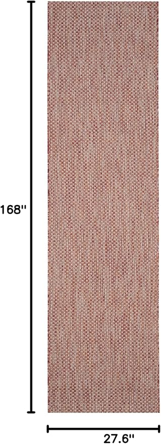 SAFAVIEH Washable Rug Outdoor Courtyard Collection - 2'3" x 14' Runner, Red & Beige, Non-Shedding & Easy Cleaning, Ideal for Patio, Entryway, Mudroom, Hallway, Kitchen (CY8521-36521)