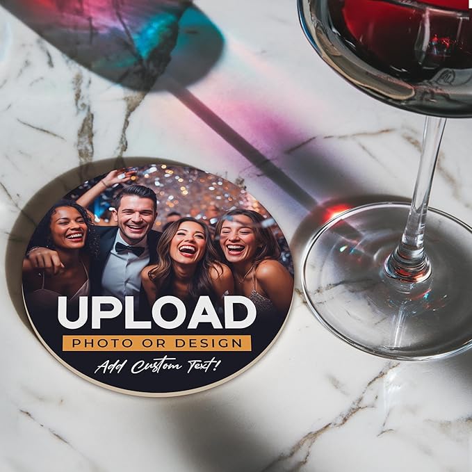 20 Pack, Personalized Drink Coasters, Custom Cardboard Coasters with Photo and Text, Design Your Own Coaster for Events, Parties, Bars, and Unique Gifts, 3.95" Round