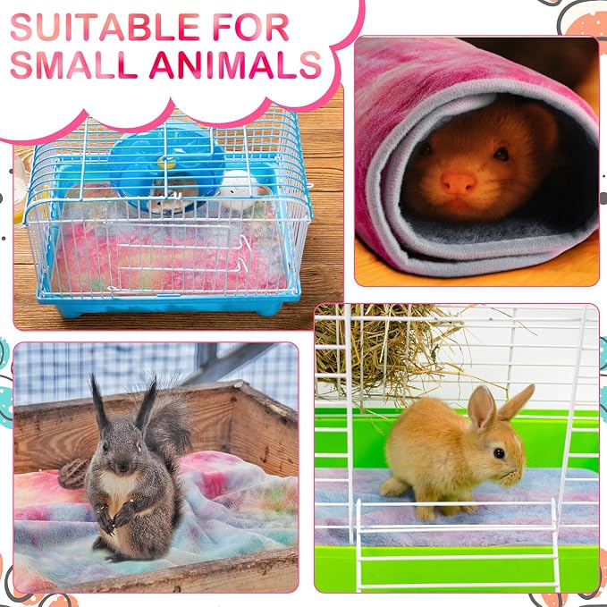 Tudomro 8 Pcs Guinea Pig Fleece Cage Liners, Tie Dye, 16 x 24 Inch | Washable Reusable Small Animal Bedding, Absorbent Blankets for Ferret Chinchilla, Soft Fleece Mat Pads Protect Furniture