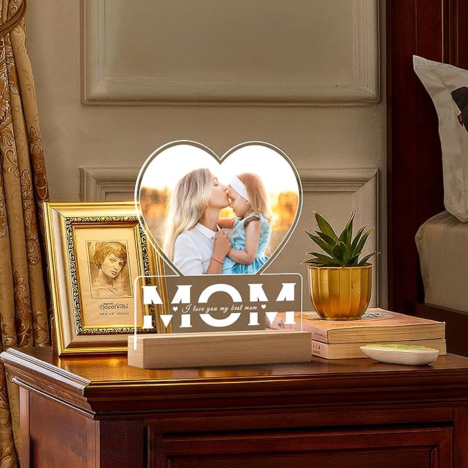 Personalized Gifts for Mom from Daughter and Son, Custom Picture Frames with Photo, Custom Photo Frame with Night Light, Customized Picture Frame, Personalized Christmas Birthday Gifts for Mom