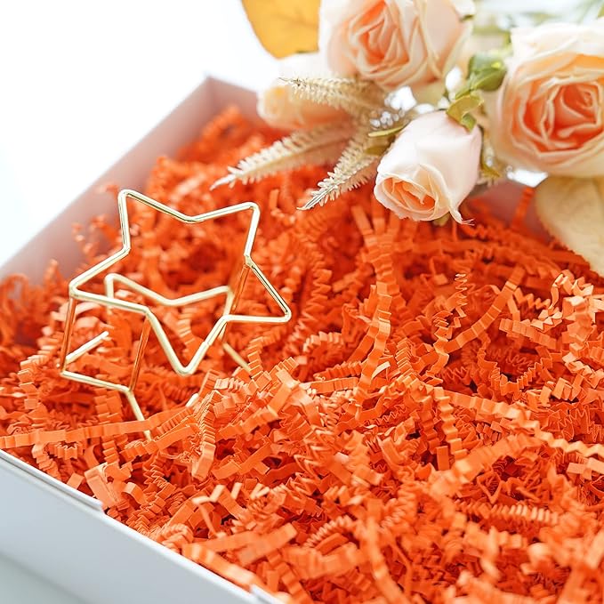 Bobobag - 1LB Crinkle Cut Paper Shred Filler Recyclable Gift Wrap Confetti Raffia Grass Shred Paper for Easter Baskets Filler Creative Eggs Decor(Orange)