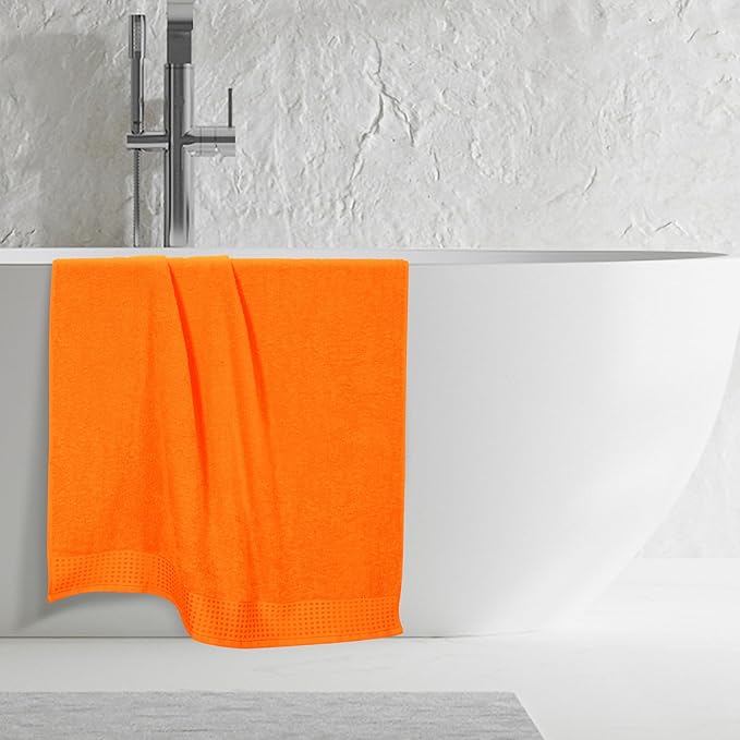 GLAMBURG 100% Cotton Oversized 2 Pack Bath Sheets 35x70, Ultra Soft Highly Absorbant Compact Quickdry & Lightweight Large Bath Sheet Set, Ideal for Gym Travel Camp Pool - Orange