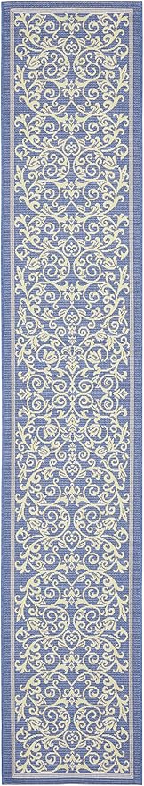 SAFAVIEH Washable Rug Outdoor Courtyard Collection - 2'3" x 12' Runner, Blue & Natural, Non-Shedding & Easy Cleaning, Ideal for Patio, Entryway, Mudroom, Hallway, Kitchen (CY2098-3103)
