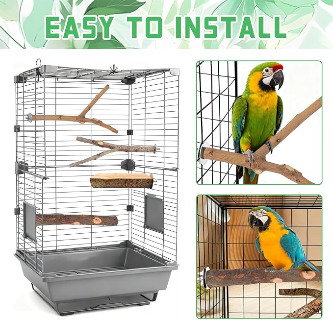 4 Pack Large Natural Wood Bird Perch Stand with Platform for Cage