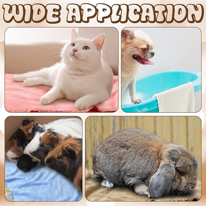 Newwiee 48 Pcs Guinea Pig Fleece Bedding Blankets Bulk Washable Small Animal Fleece Cage Liners Pet Wash Cloth Sleeping Mat Cover for Hamster Chinchilla Rabbit Hedgehog (14 x 30 Inch,Multicolor)