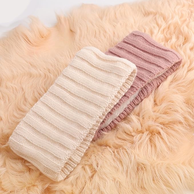 AQOKKA Knit Winter Headbands for Women Fuzzy Wool Fleece Lined Ear Warmers Elastic Turban Crocheted Head Wrap Winter Accessories for Women Cold Weather