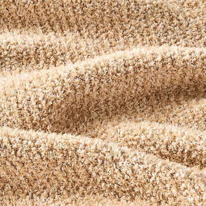 CozeCube Super Soft Fullfy Microfiber Reversible Knitted Blankets, Warm Cozy Fuzzy Plush Throw, Beige and White Melange Throw Blanket for Couch Bed Sofa, 60" x 80"