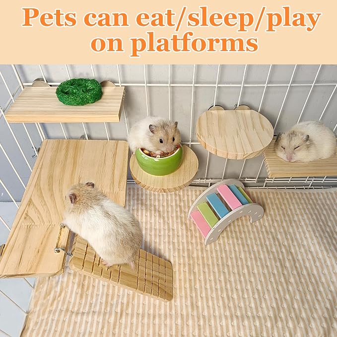 Hamster Cage Platform L-Shaped Wooden Hamster Cage Accessories Rat Climbing Toys Ledge with Ladder for Sugar Glider Mice Mouse Squirrel (M)