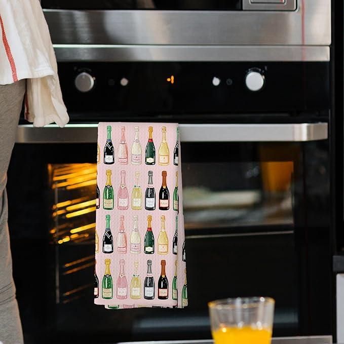 Pink Champagne Lover Gift Kitchen Towels, Champagne Accessories Bar Hand Towel, Trendy Alcohol Bottles Cocktail Gift Champagne Bachelorettes Girly Room Decorative Tea Dish Towels 16x24 Inch