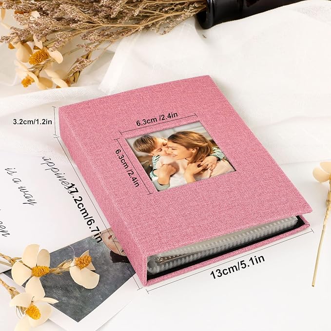 Ywlake Photo Album 4x6 100 Pockets 2 Packs, Small Mini Capacity Linen Photo Album Bulk Sets, Each Pack Holds 100 Top Loader Vertical Only Picture for Kids Boy Girls Pink