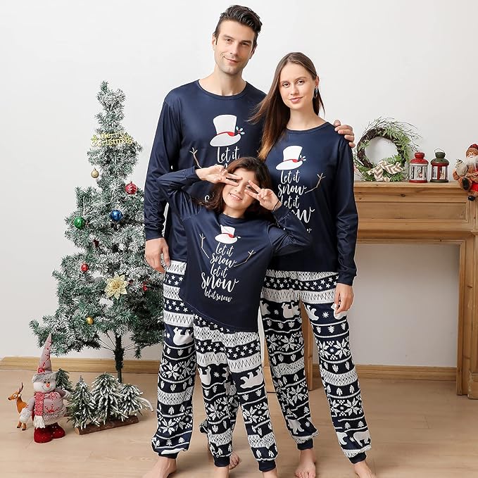 Family Christmas PJs Matching Sets, Cute Holiday Pajamas Printed Top and Pants, Xmas Jammies for Couples/Men/Women