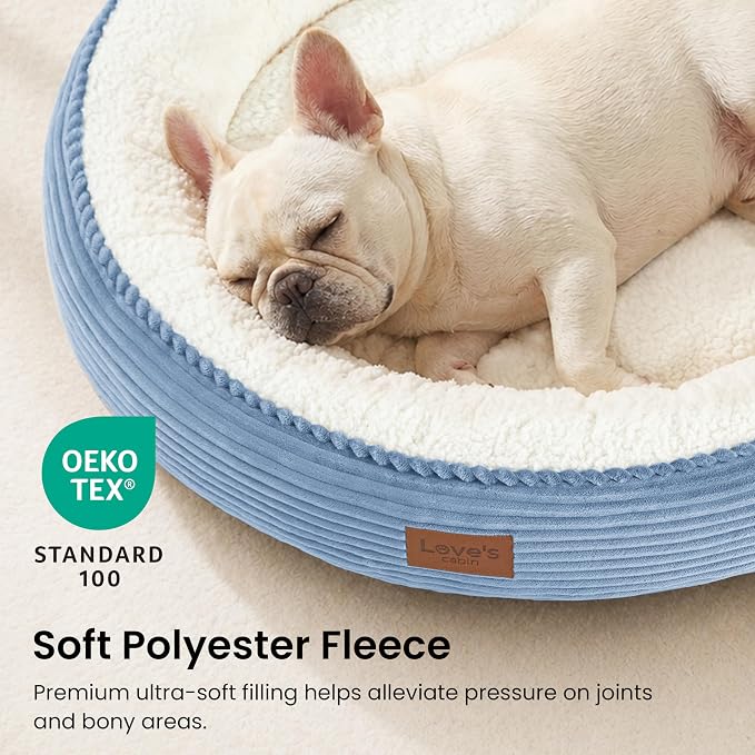 Love's cabin Round Donut Cat and Dog Cushion Bed, 30in Pet Bed for Medium or Large Dogs, Anti-Slip & Water-Resistant Bottom, Soft Durable Fabric Pet Beds, Washable Calming Cat Bed, Sky Blue