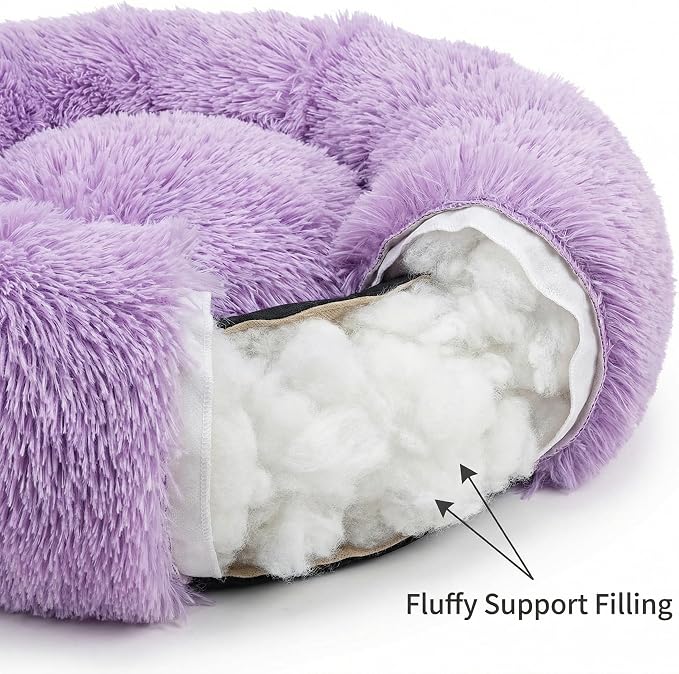 Guinea Pig Bed for Small Animal for Dwarf Rabbits/Hamster/Hedgehog/Ferrets | 11.8 Inch Small Animal Beds Washable，Hideout Soft & Comfortable Donut Bed,Purple and White