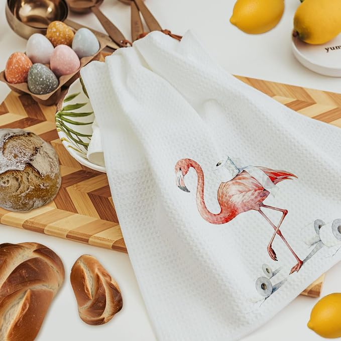 Funny Flamingo Bathroom Hand Towels, Flamingo Lover Gifts, Humor Bathing Flamingos Animal Decorative Hand Towels for Bathroom Washroom Restroom, 16x24 Inch Set of 3